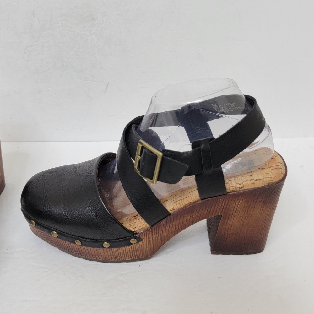 Kork-Ease Black Leather Mules with Wooden Heel - Picture 4 of 10
